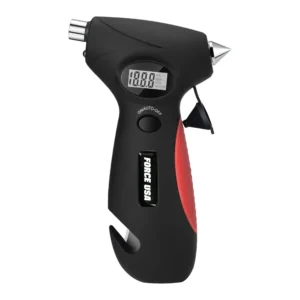 FORCE USA 5-in-1 Digital Tire Pressure Gauge – Multifunction Car Safety Tool with Pressure Gauge, Hammer, Seat Belt Cutter, Tread Depth Gauge & LED Lig